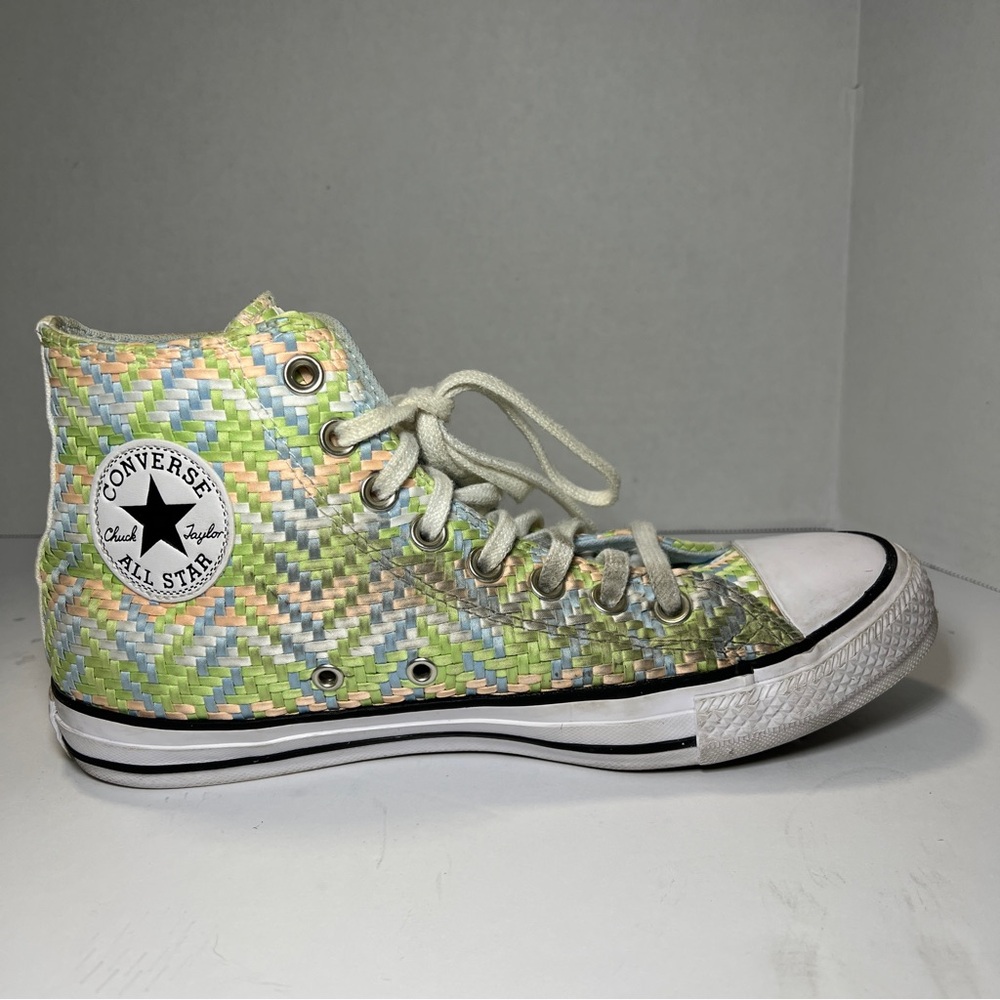 Converse CTAS High Top Chambray Blue Green White Canvas Sneakers Women's Size 9 - Picture 5 of 15